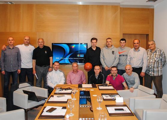 The referees with a meeting before the start of the Final 4